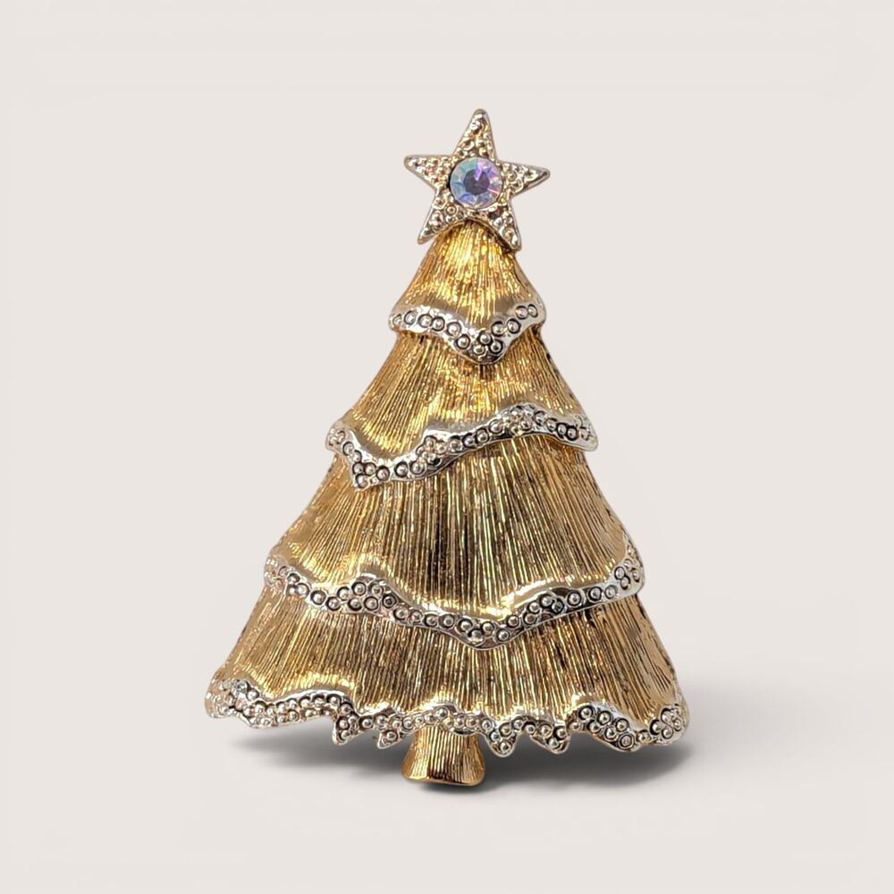 Vintage Liz Claiborne Gold Tone Christmas Tree Brooch